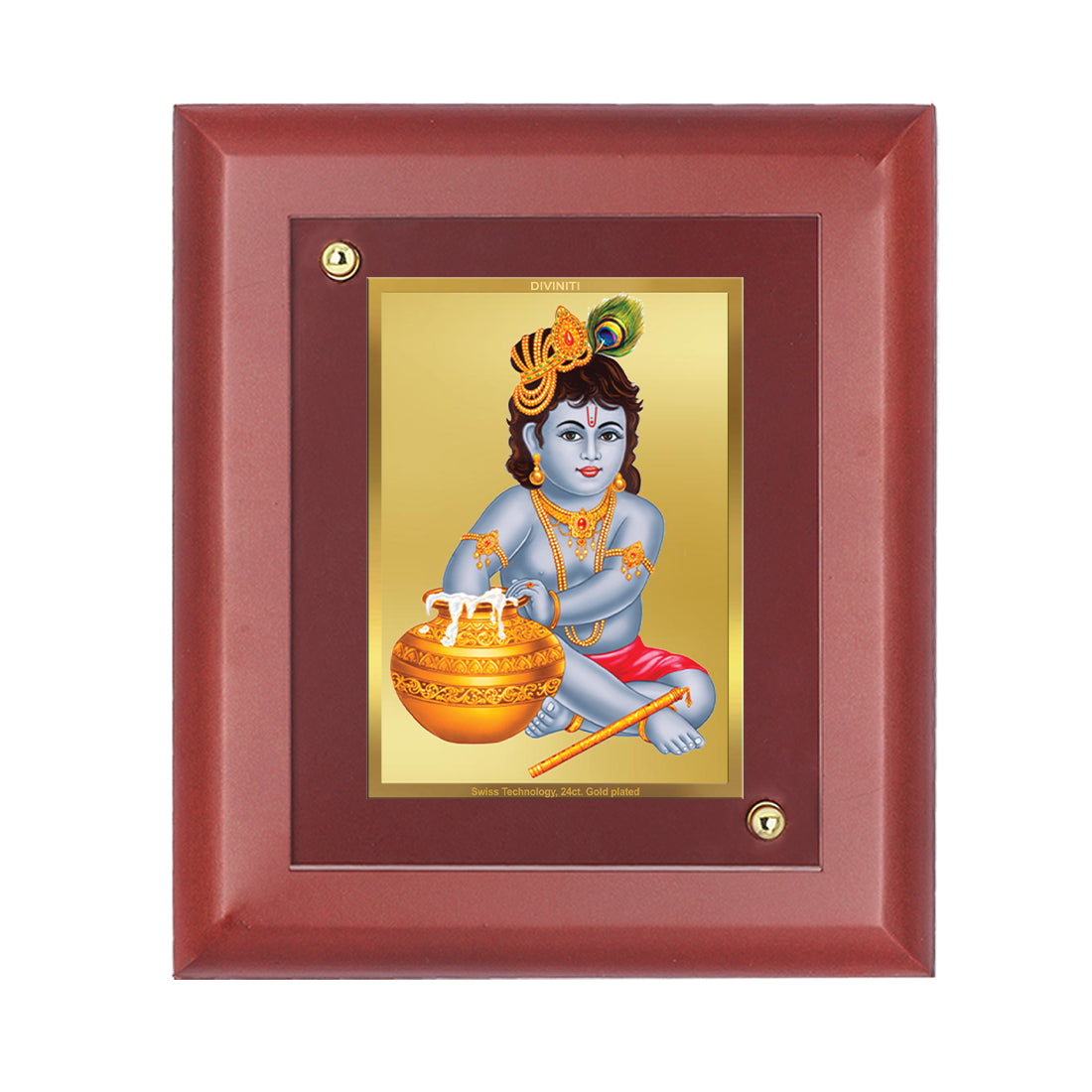 DIVINITI Bal Gopal Gold Plated Wall Photo Frame, Table Decor| MDF 2 Wooden Wall Photo Frame and 24K Gold Plated Foil| Religious Photo Frame Idol For Pooja, Gifts Items (20.0CMX16.0CM)