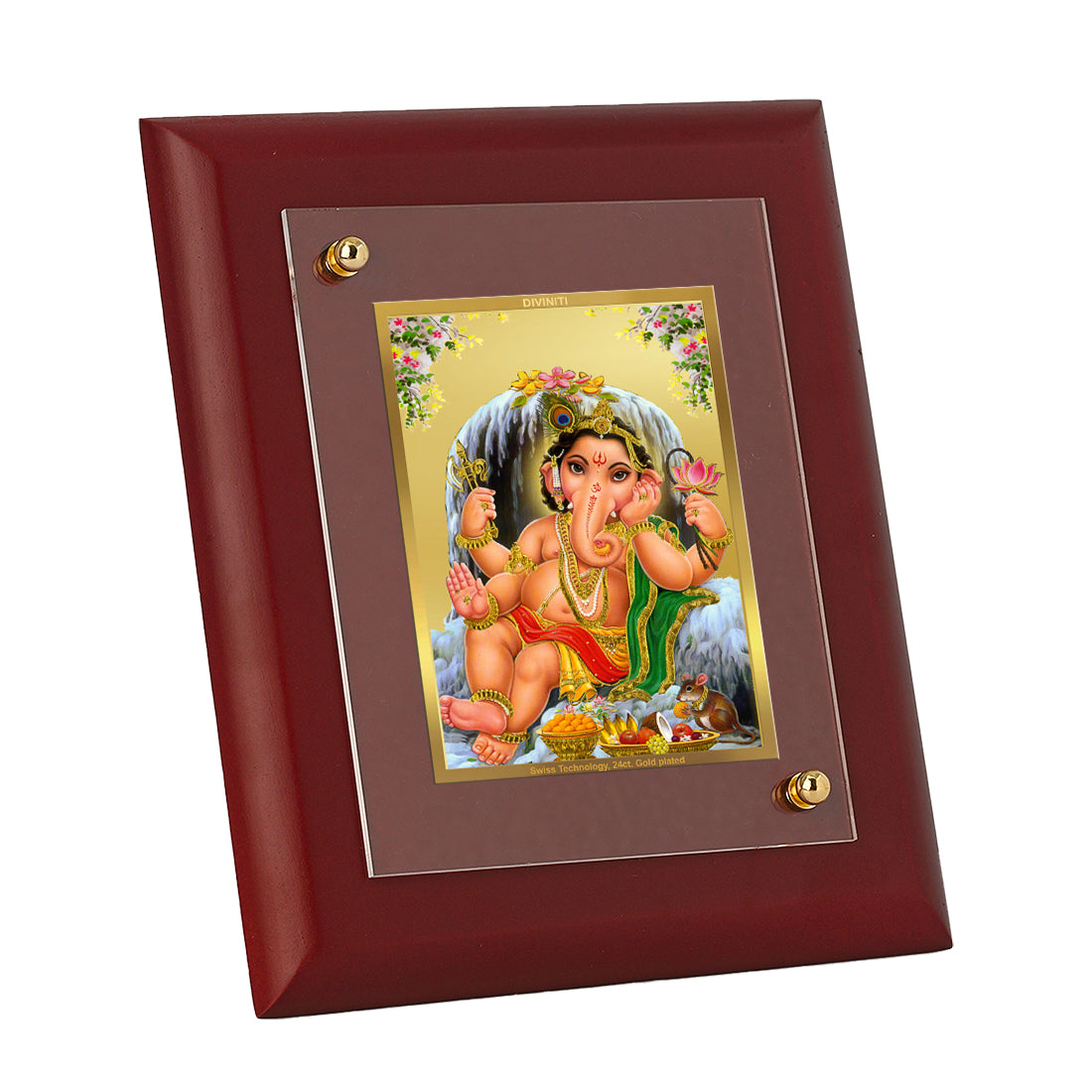 DIVINITI Bal Ganesha Gold Plated Wall Photo Frame, Table Decor| MDF 2 Wooden Wall Photo Frame and 24K Gold Plated Foil| Religious Photo Frame Idol For Pooja, Gifts Items (20.0CMX16.0CM)