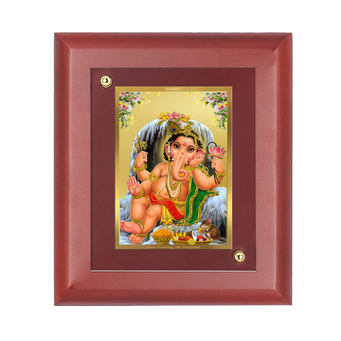 DIVINITI Bal Ganesha Gold Plated Wall Photo Frame, Table Decor| MDF 2 Wooden Wall Photo Frame and 24K Gold Plated Foil| Religious Photo Frame Idol For Pooja, Gifts Items (20.0CMX16.0CM)