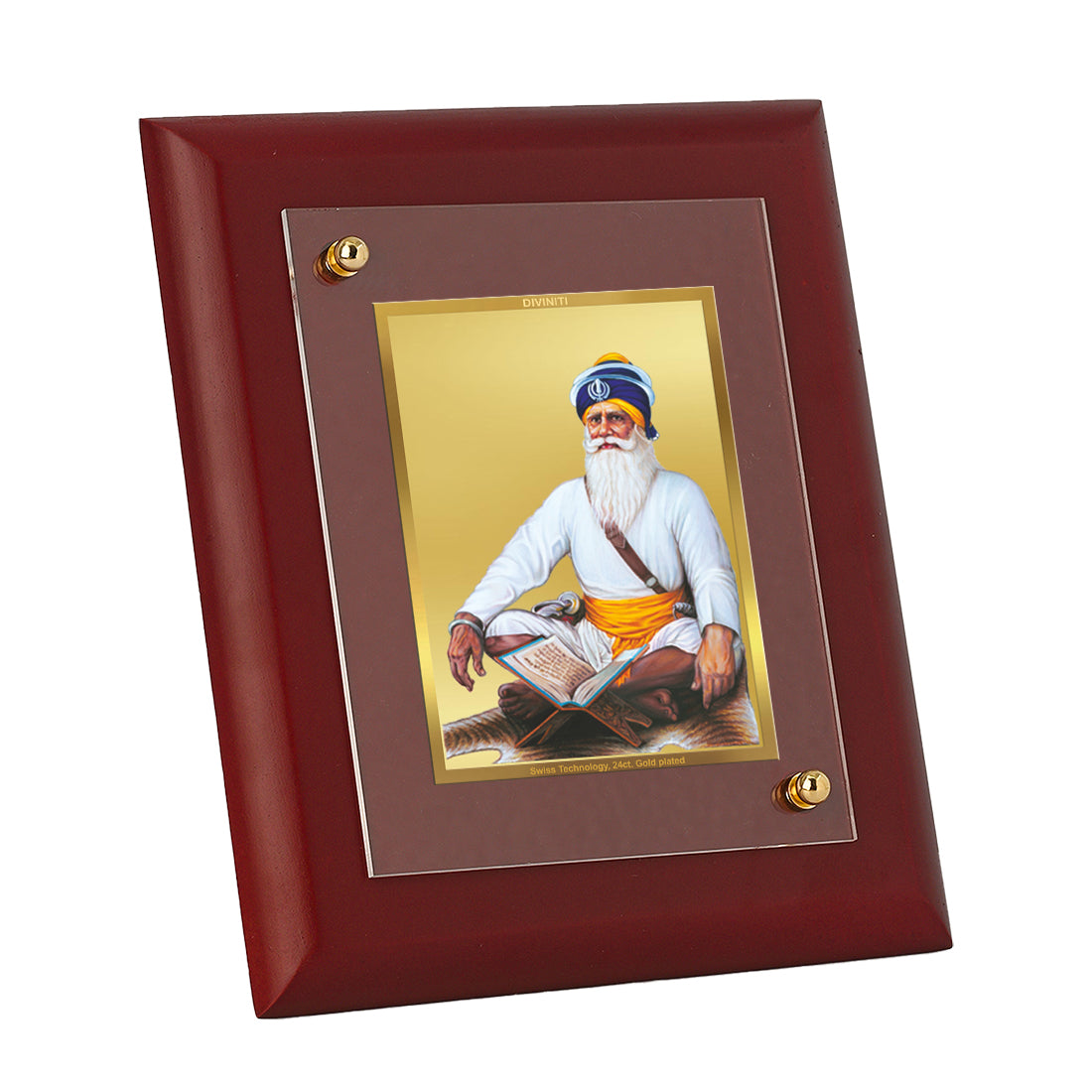 DIVINITI Baba Deep Singh Gold Plated Wall Photo Frame, Table Decor| MDF 2 Wooden Wall Photo Frame and 24K Gold Plated Foil| Religious Photo Frame Idol For Pooja, Gifts Items (20.0CMX16.0CM)