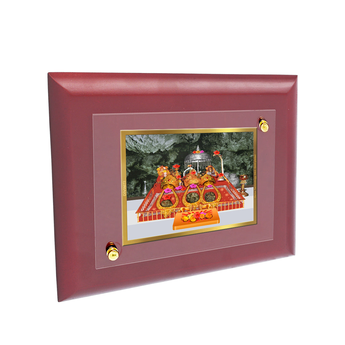 DIVINITI Mata Ka Darbar Gold Plated Wall Photo Frame, Table Decor| MDF 2 Wooden Wall Photo Frame and 24K Gold Plated Foil| Religious Photo Frame Idol For Pooja, Gifts Items (20.0CMX16.0CM)