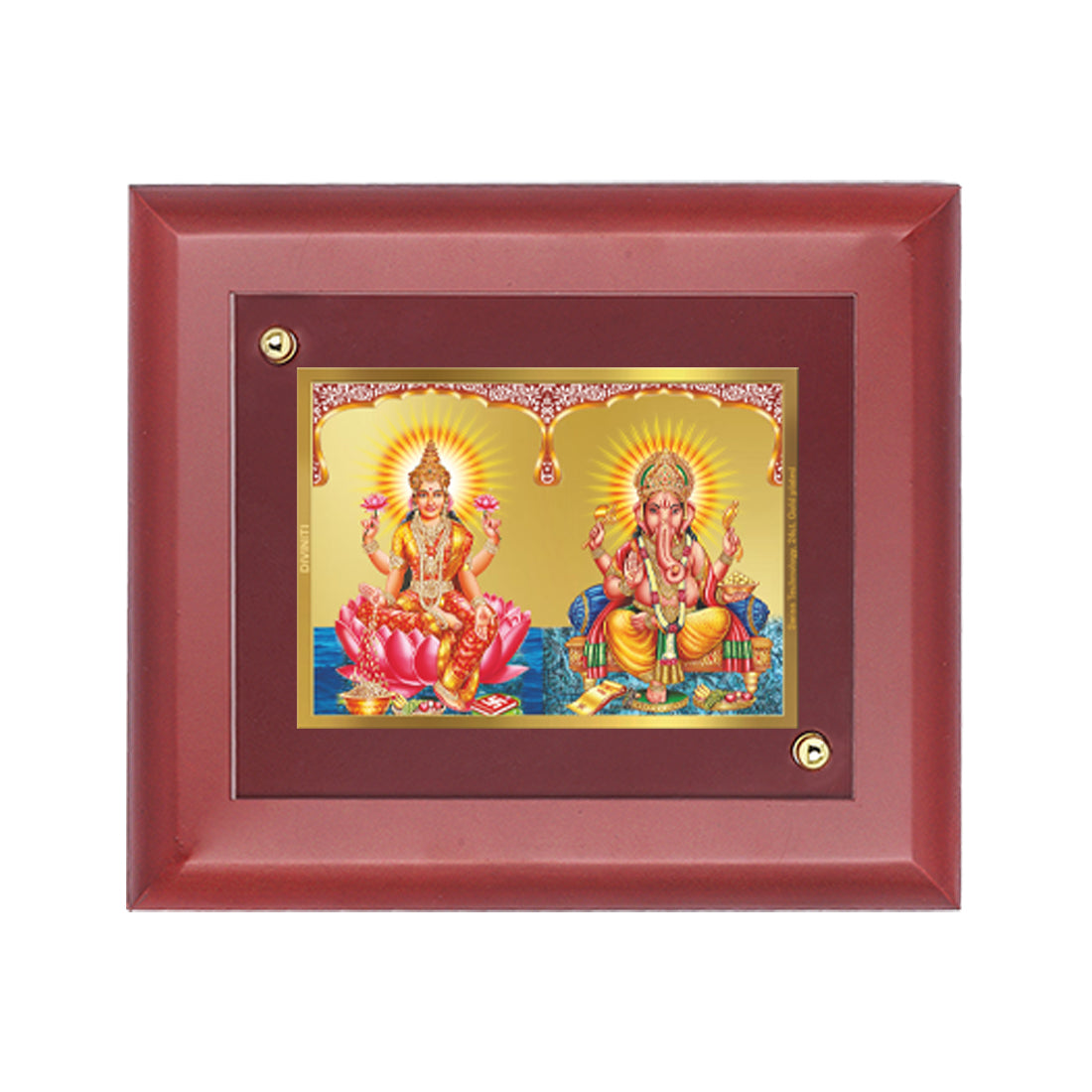 DIVINITI Lakshmi & Ganesha Gold Plated Wall Photo Frame, Table Decor| MDF 2 Wooden Wall Photo Frame and 24K Gold Plated Foil| Religious Photo Frame Idol For Pooja, Gifts Items (20.0CMX16.0CM)