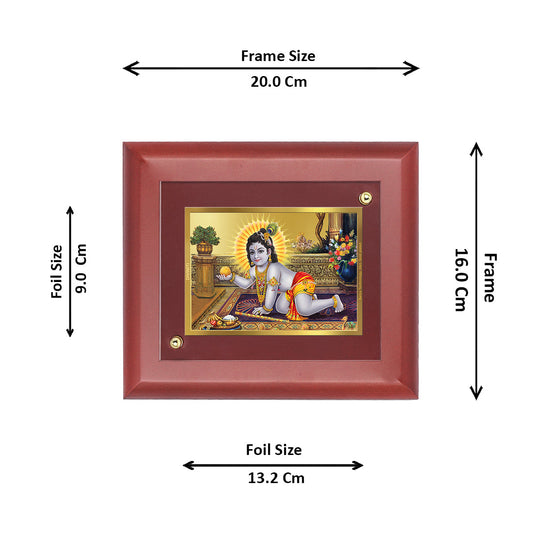 DIVINITI Laddu Gopal Gold Plated Wall Photo Frame, Table Decor| MDF 2 Wooden Wall Photo Frame and 24K Gold Plated Foil| Religious Photo Frame Idol For Pooja, Gifts Items (20.0CMX16.0CM)