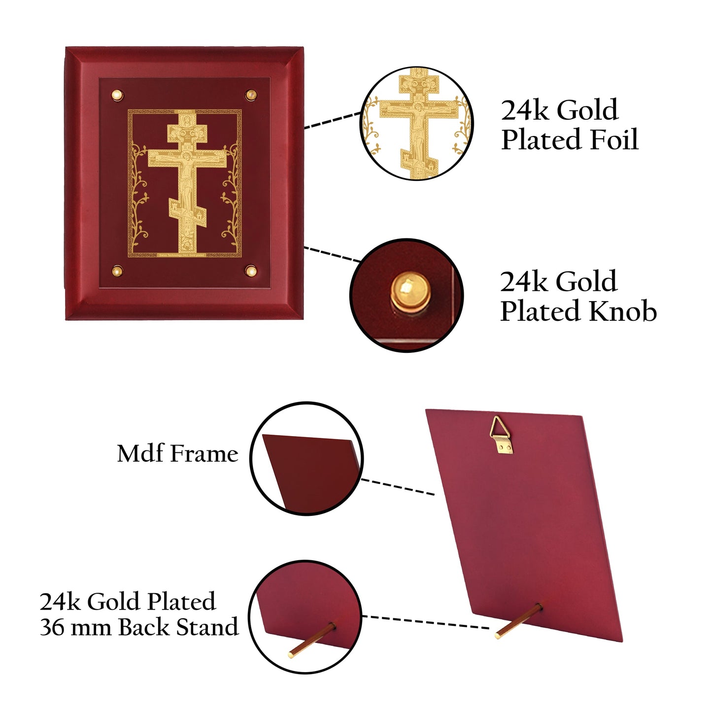 Diviniti 24K Gold Plated HOLY CROSS Wall Hanging for Home| MDF Size 2.5 Photo Frame For Wall Decoration| Wall Hanging Photo Frame For Home Decor, Living Room, Hall, Guest Room