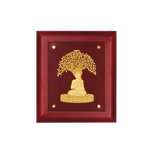 Diviniti 24K Gold Plated BUDDHA WITH TREE Wall Hanging for Home| MDF Size 2.5 Photo Frame For Wall Decoration| Wall Hanging Photo Frame For Home Decor, Living Room, Hall, Guest Room