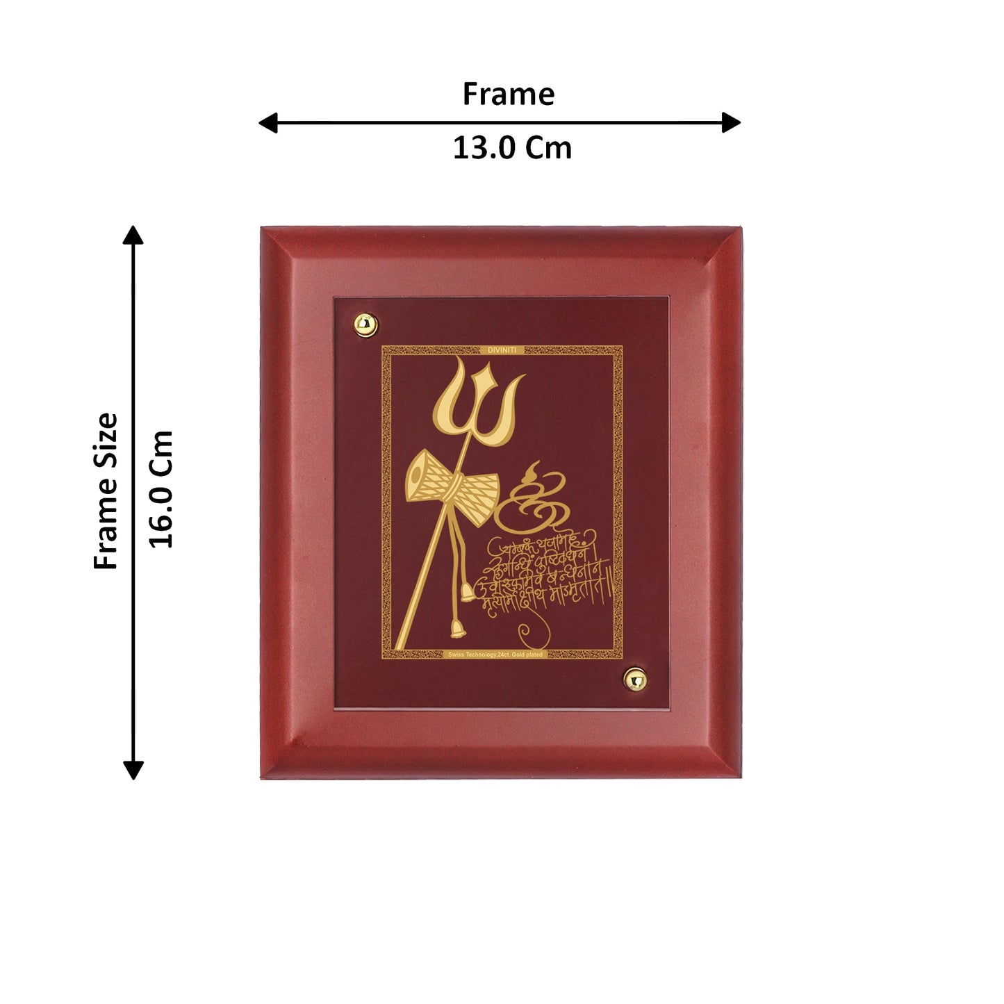 Diviniti 24K Gold Plated TRISHUL DAMRU Wall Hanging for Home| MDF Size 1 Photo Frame For Wall Decoration| Wall Hanging Photo Frame For Home Decor, Living Room, Hall, Guest Room (16 × 13 cm)