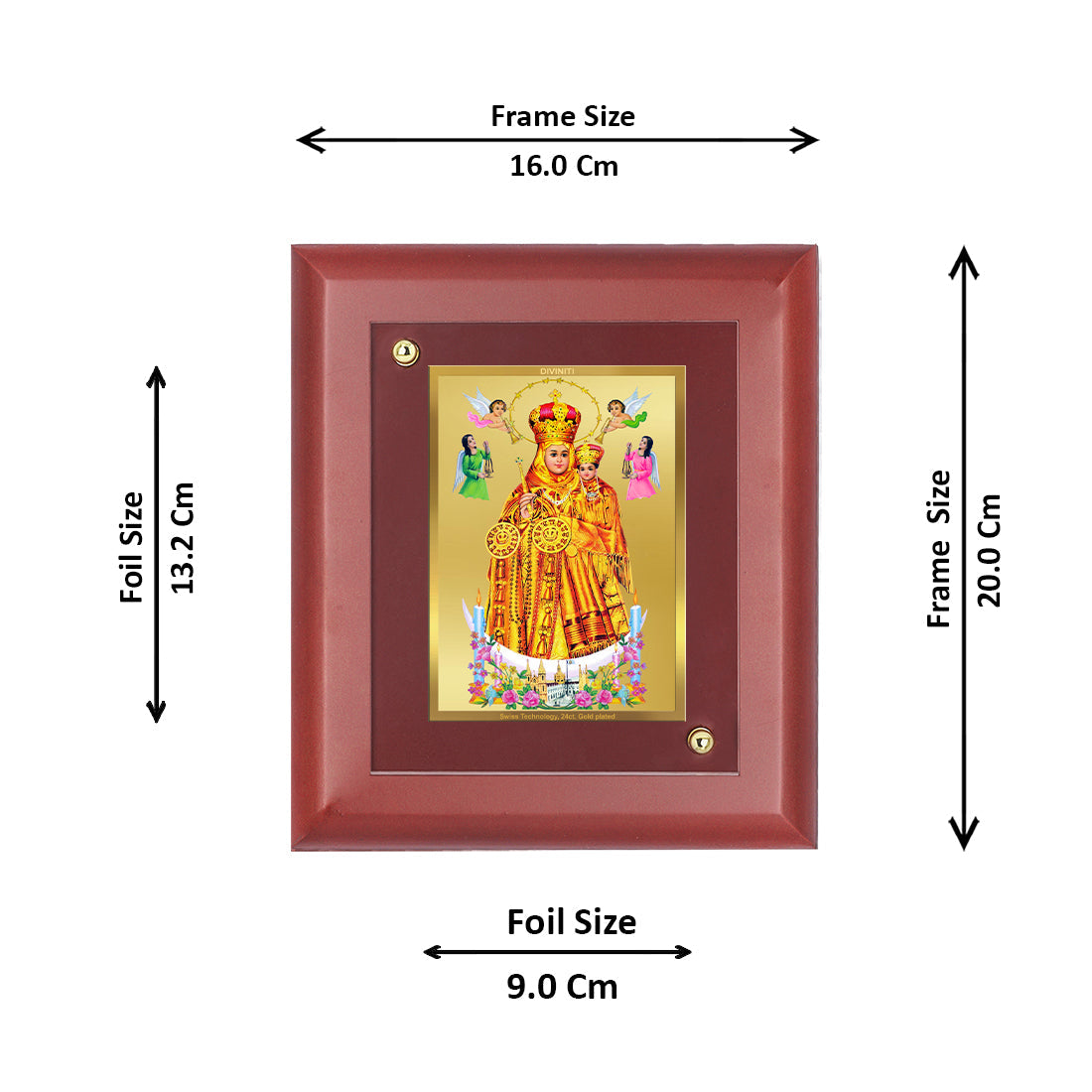 DIVINITI Lady of Health Gold Plated Wall Photo Frame, Table Decor| MDF 2 Wooden Wall Photo Frame and 24K Gold Plated Foil| Religious Photo Frame Idol For Pooja, Gifts Items (20.0CMX16.0CM)