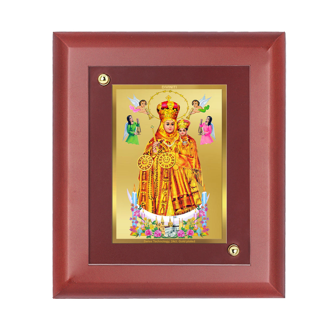 DIVINITI Lady of Health Gold Plated Wall Photo Frame, Table Decor| MDF 2 Wooden Wall Photo Frame and 24K Gold Plated Foil| Religious Photo Frame Idol For Pooja, Gifts Items (20.0CMX16.0CM)