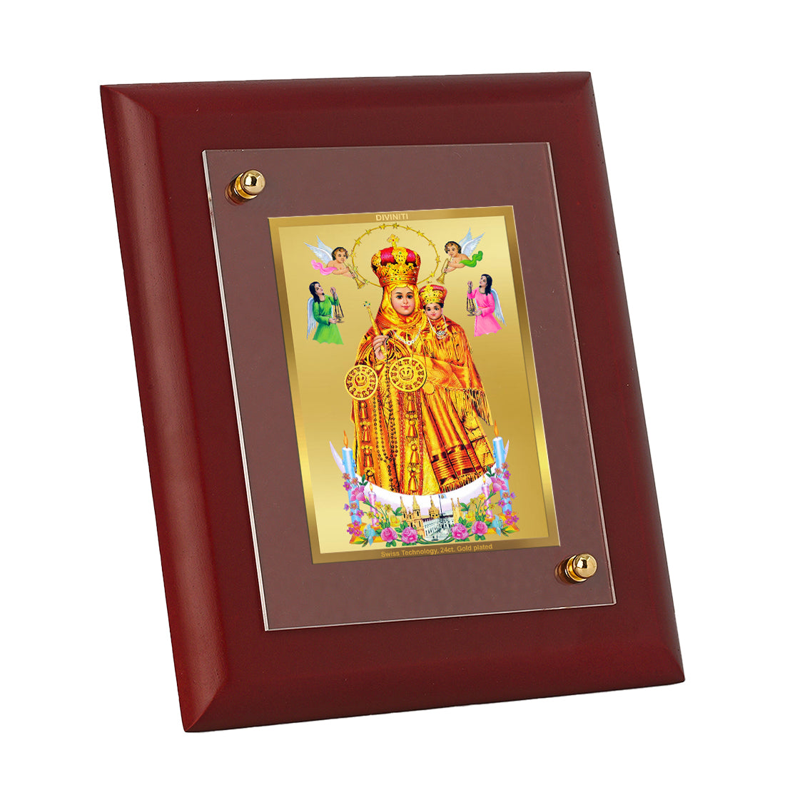 DIVINITI Lady of Health Gold Plated Wall Photo Frame, Table Decor| MDF 2 Wooden Wall Photo Frame and 24K Gold Plated Foil| Religious Photo Frame Idol For Pooja, Gifts Items (20.0CMX16.0CM)