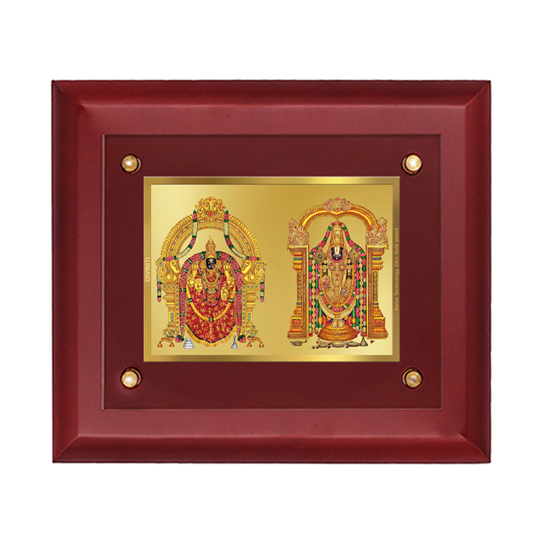 DIVINITI Padmavati Balaji Gold-Plated Wall Photo Frame| MDF 2.5 Wooden Wall Frame with 24K Gold-Plated Foil| Religious Photo Frame Idol For Prayer, Gifts Items (25CMX20CM)