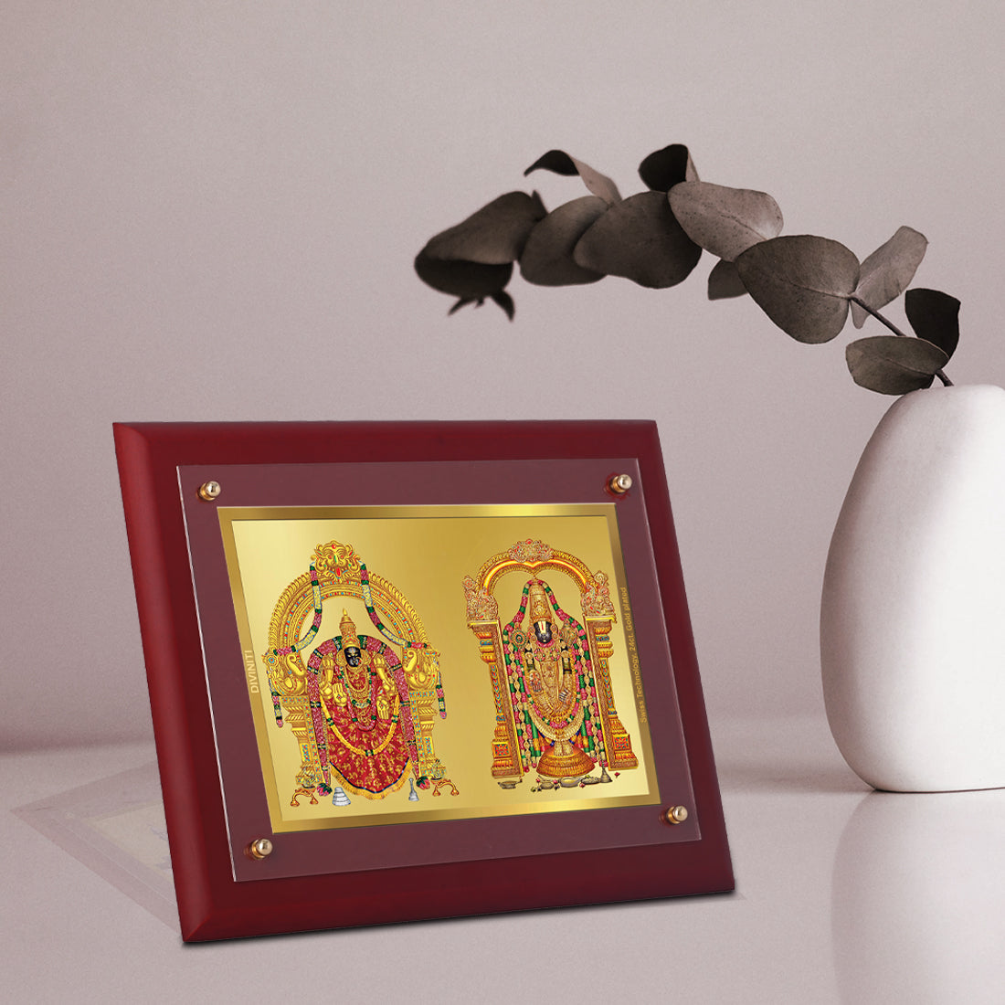 DIVINITI Padmavati Balaji Gold-Plated Wall Photo Frame| MDF 2.5 Wooden Wall Frame with 24K Gold-Plated Foil| Religious Photo Frame Idol For Prayer, Gifts Items (25CMX20CM)