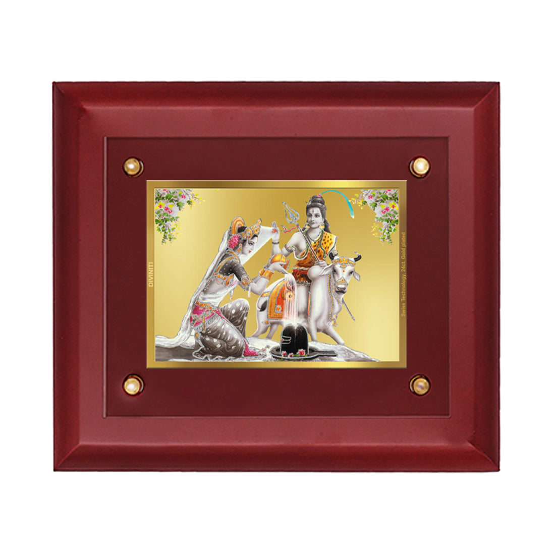 DIVINITI Shiva Parvati-4 Gold-Plated Wall Photo Frame| MDF 2.5 Wooden Wall Frame with 24K Gold-Plated Foil| Religious Photo Frame Idol For Prayer, Gifts Items (25CMX20CM)