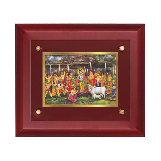 DIVINITI Goverdhan Gold-Plated Wall Photo Frame| MDF 2.5 Wooden Wall Frame with 24K Gold-Plated Foil| Religious Photo Frame Idol For Prayer, Gifts Items (25CMX20CM)