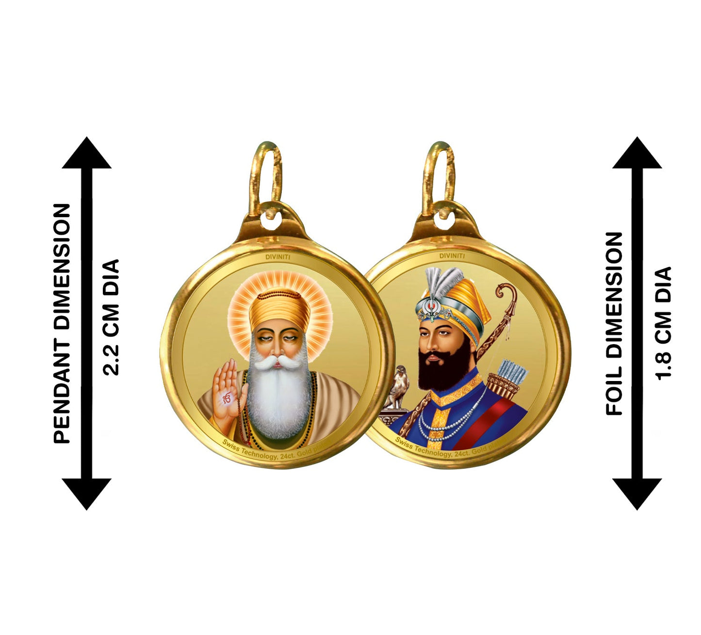 Diviniti 24K Double sided Gold Plated Pendant Gurunanak & Guru Gobind Singh |18 MM Flip Coin (1 PCS)