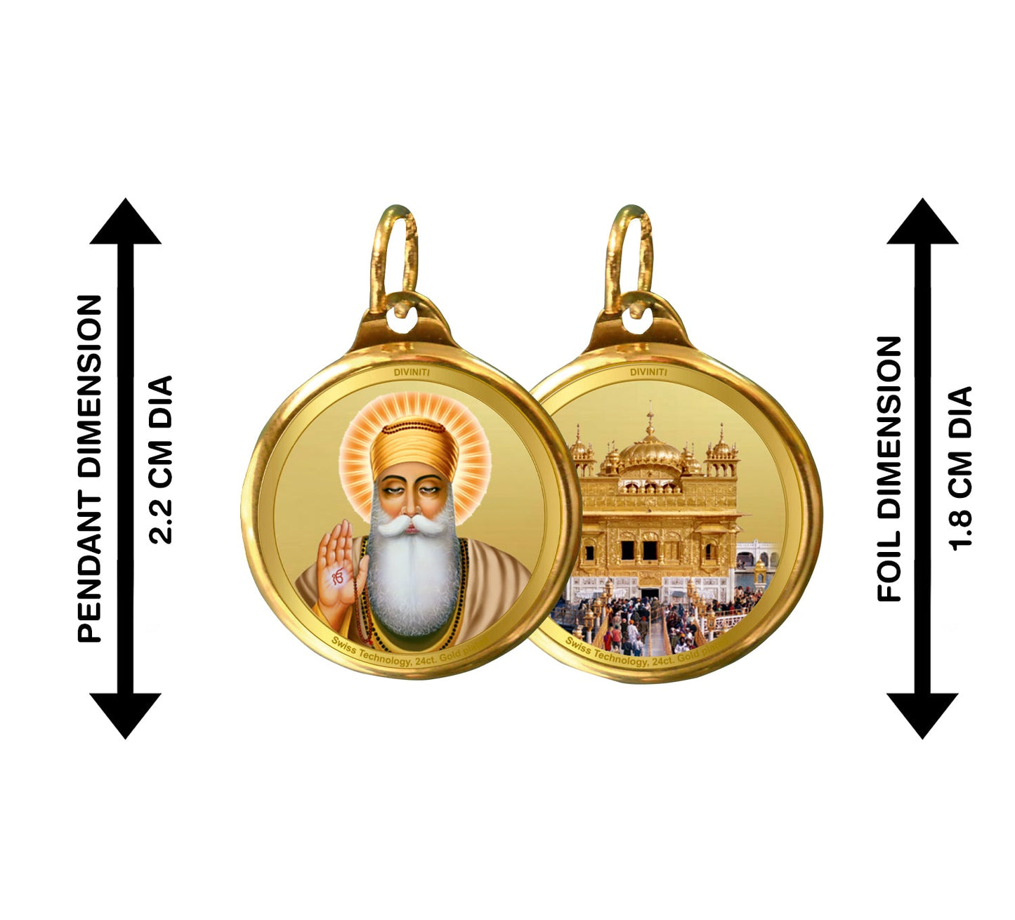 Diviniti 24K Double sided Gold Plated Pendant Gurunanak & Golden Temple|18 MM Flip Coin (1 PCS)