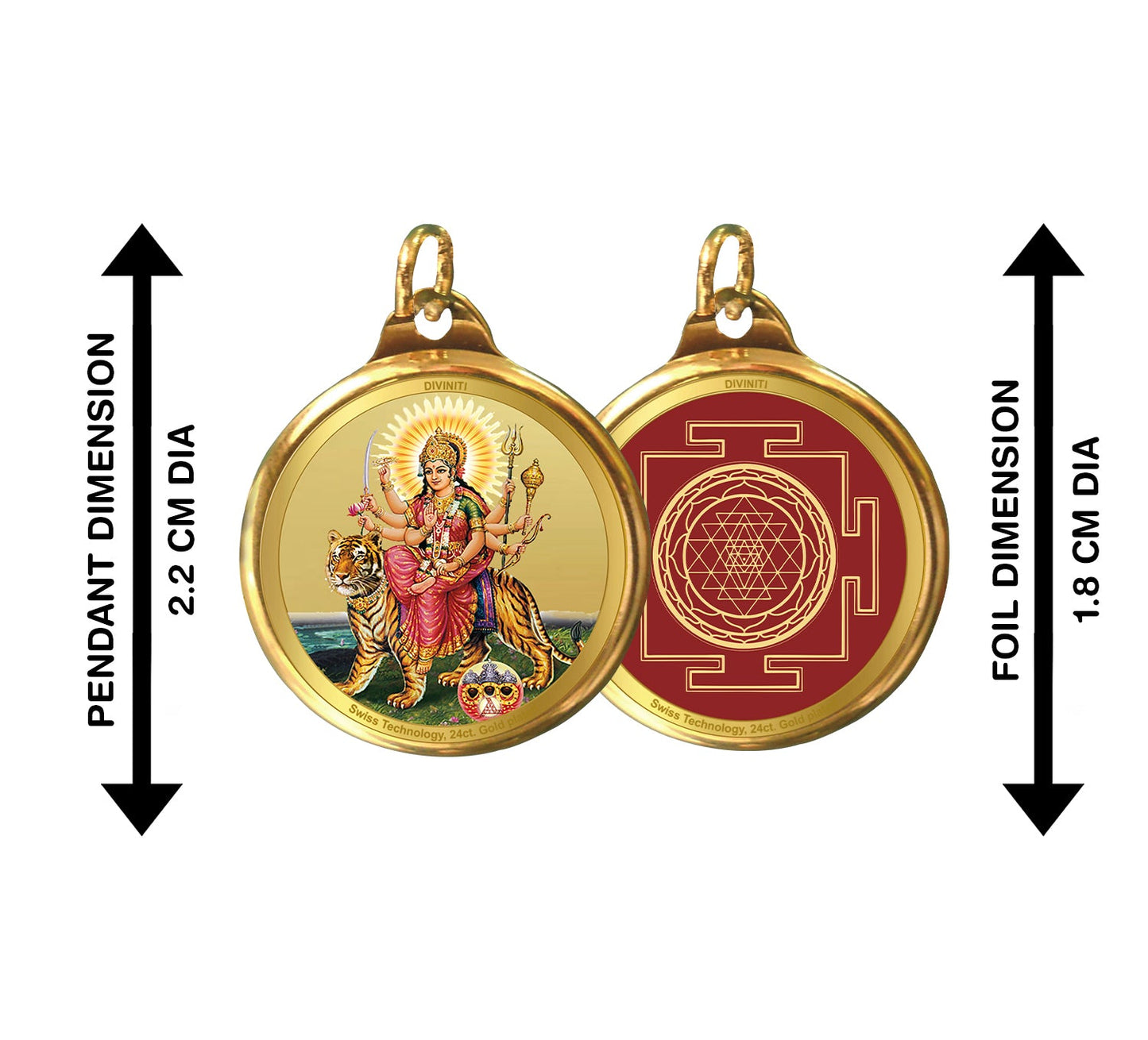 Diviniti 24K Double sided Gold Plated Pendant Durga & Yantra|18 MM Flip Coin (1 PCS)