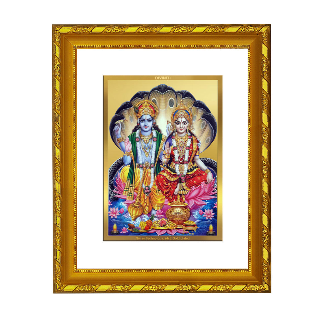 DIVINITI 24K Gold Plated Vishnu Lakshmi Photo Frame For Home Decor, Puja, Festival Gift (21.5 X 17.5 CM)