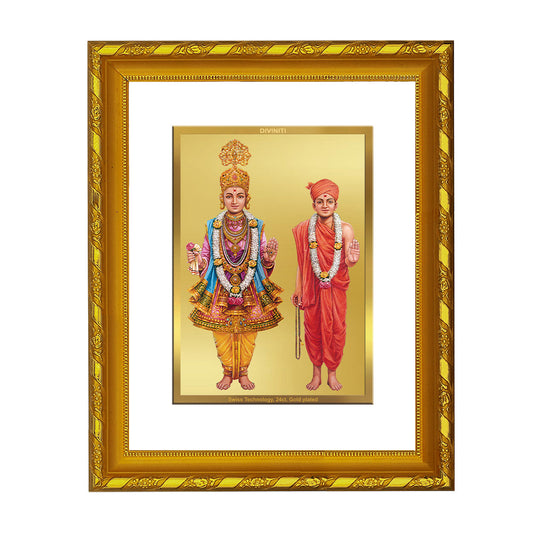 DIVINITI 24K Gold Plated Swaminarayan Photo Frame For Home Decor, TableTop, Luxury Gift (21.5 X 17.5 CM)