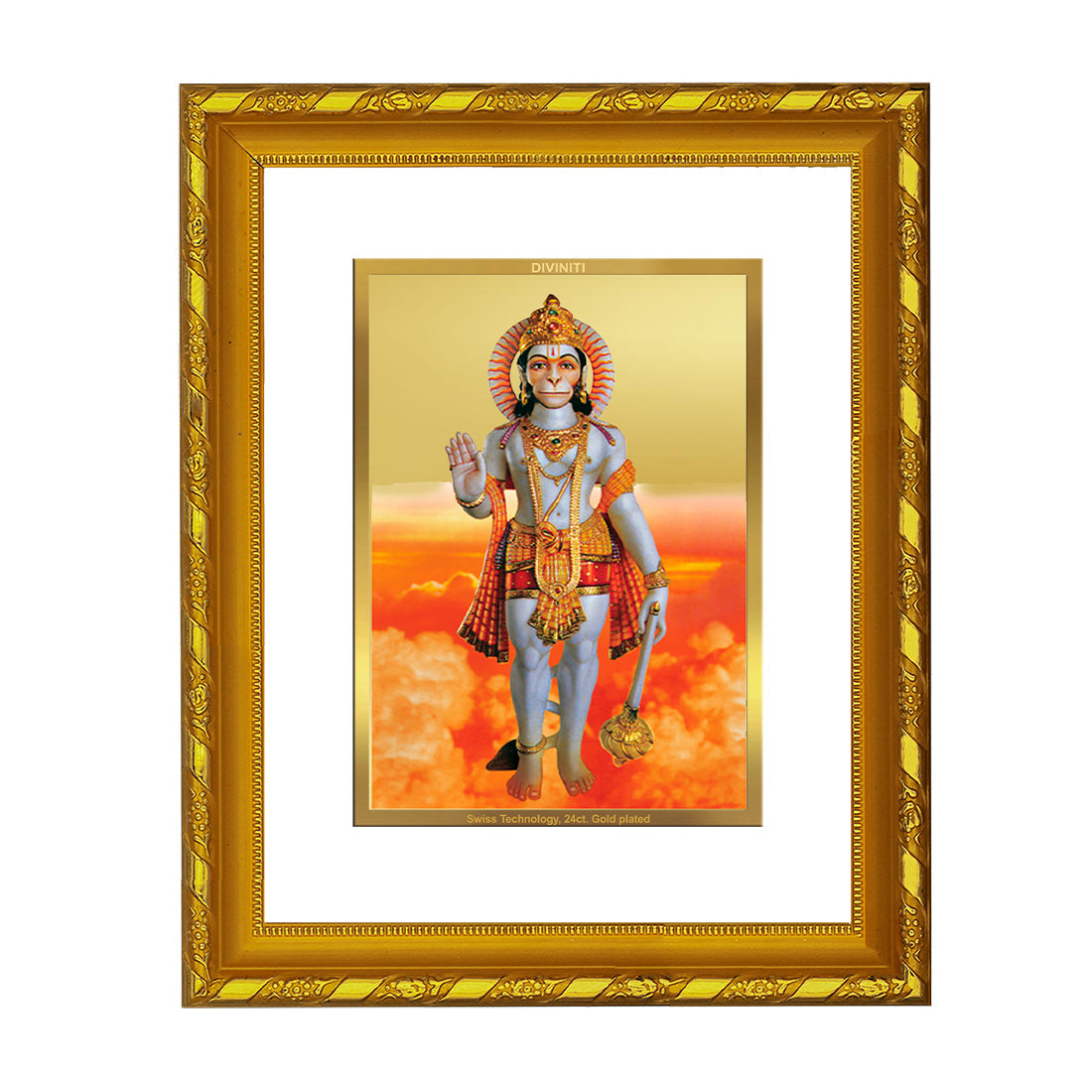 DIVINITI 24K Gold Plated Lord Hanuman Photo Frame For Home Decor, Worship, Festive Gift (21.5 X 17.5 CM)