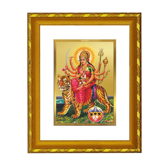 DIVINITI 24K Gold Plated Durga Ji Photo Frame For Home Decor, Puja, Festive Gift (21.5 X 17.5 CM)