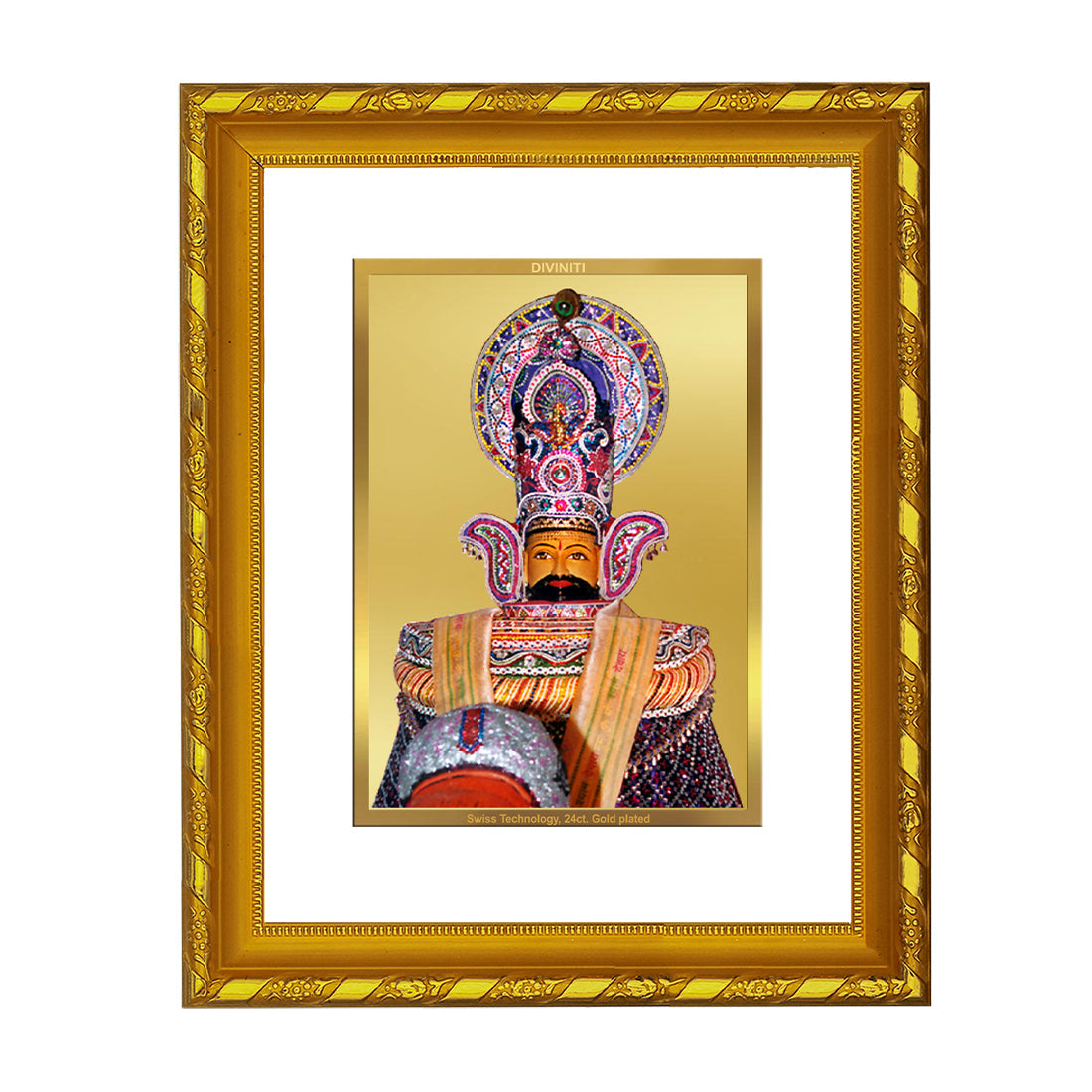 DIVINITI 24K Gold Plated Khatu Shyam Photo Frame For Home Wall Decor, Puja Room, Gift (21.5 X 17.5 CM)