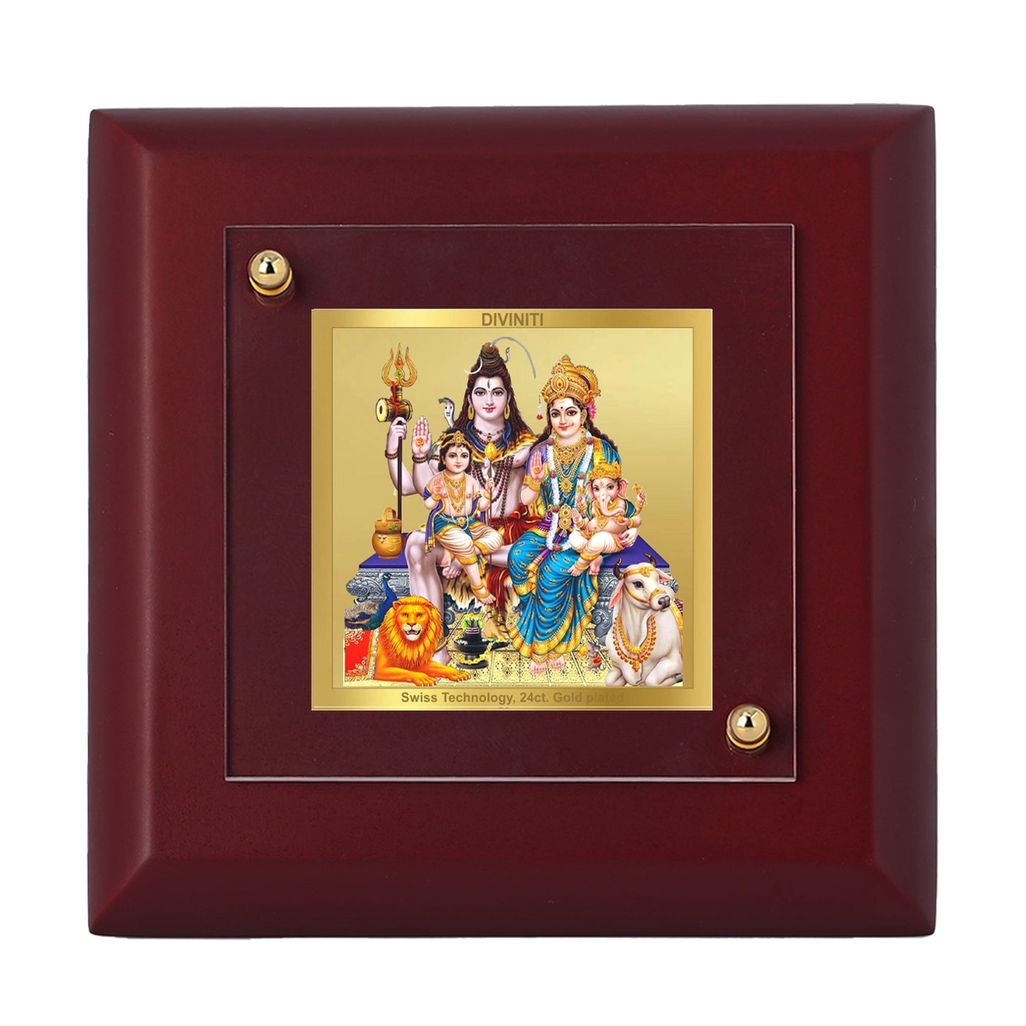 Diviniti 24K Gold Plated Shiv Parivar Photo Frame For Home Decor, Table Tops, Puja, Gift (10 x 10 CM)