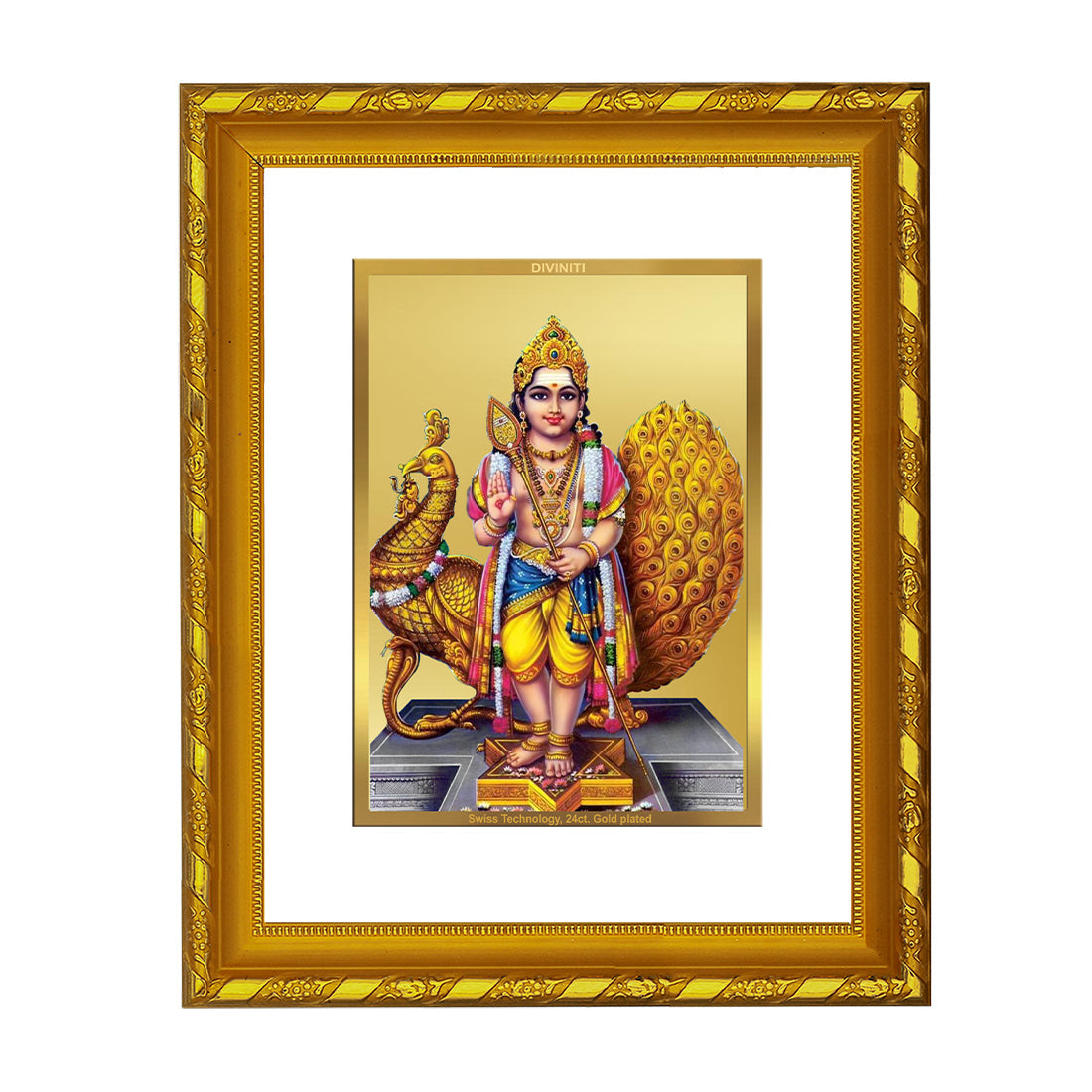 DIVINITI 24K Gold Plated Karthikey Wall Photo Frame For Home Decor, Worship, Gift (21.5 X 17.5 CM)