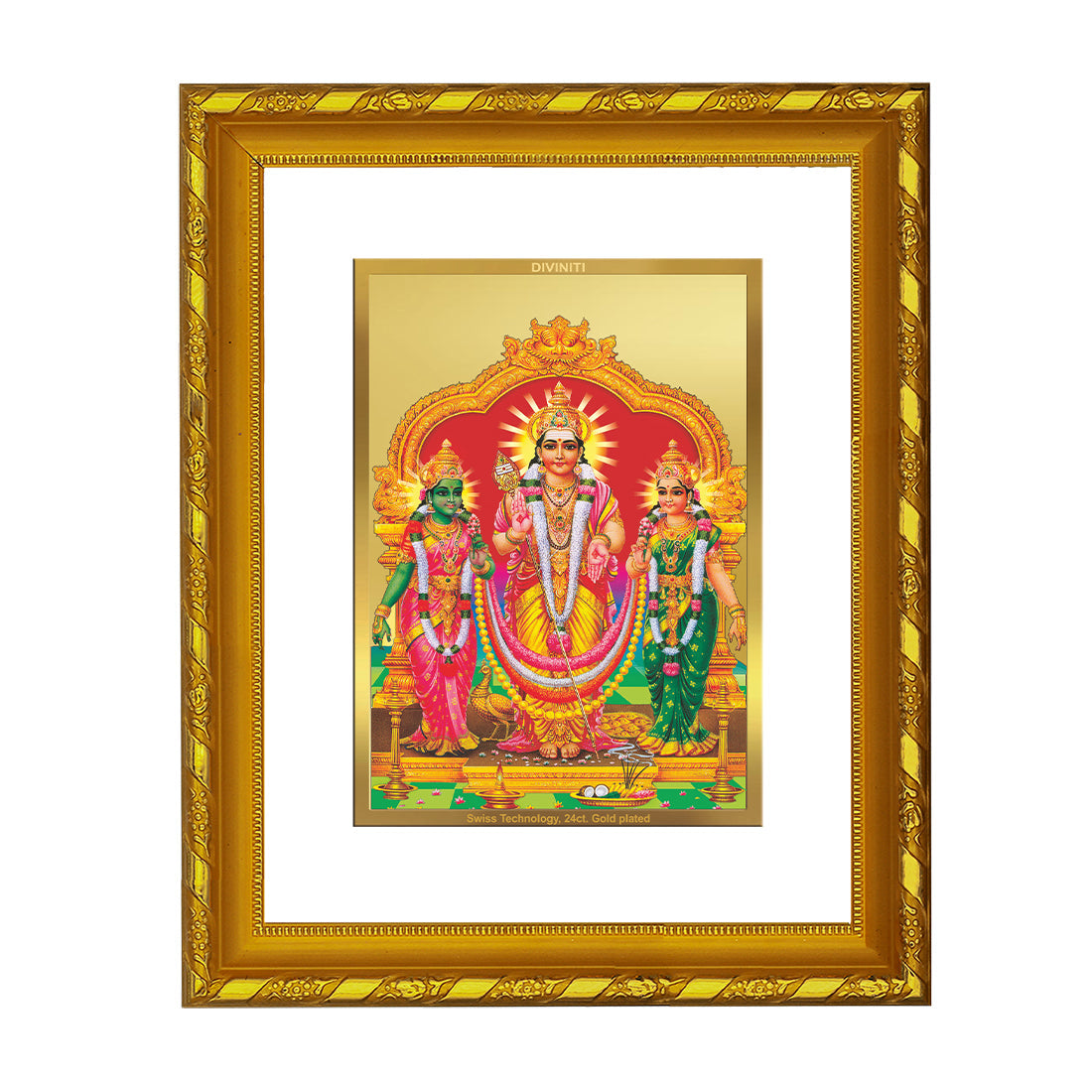 DIVINITI 24K Gold Plated Murugan Valli Photo Frame For Home Decor, Tabletop, Prayer (21.5 X 17.5 CM)