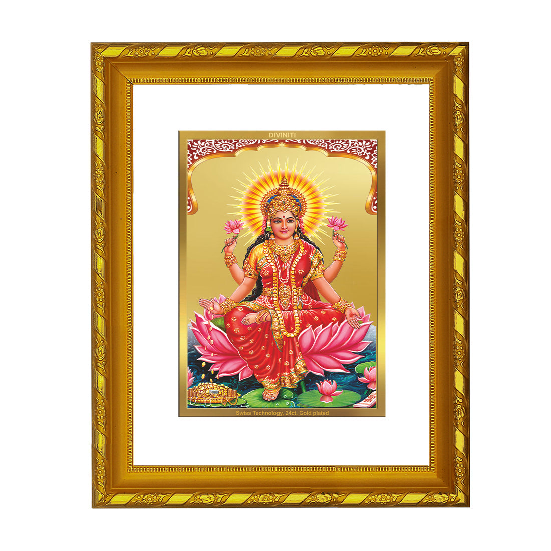 Diviniti 24K Gold Plated Laxmi Mata Photo Frame for Home Decor Showpiece (21.5 CM x 17.5 CM)