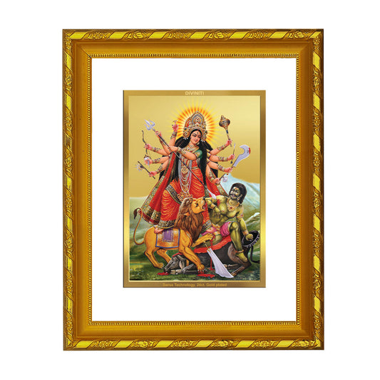 DIVINITI 24K Gold Plated Goddess Durga Photo Frame For Home  Decor, Festival, Puja (21.5 X 17.5 CM)