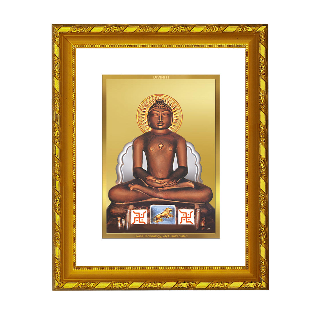 DIVINITI 24K Gold Plated Mahavira Wall Photo Frame For Home Decor, Prayer, Luxury Gift (21.5 X 17.5 CM)