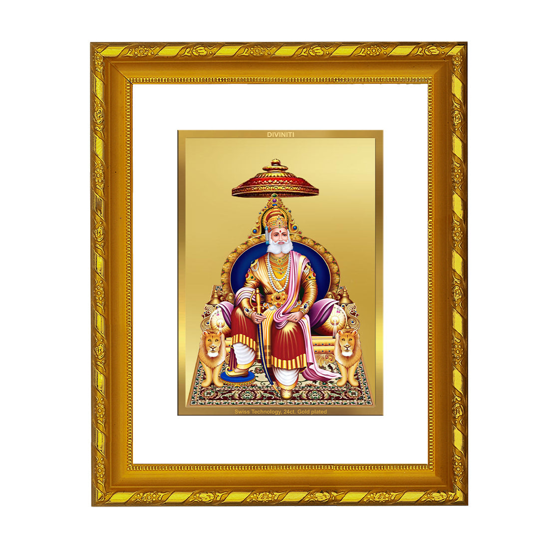 DIVINITI 24K Gold Plated Agrasen Maharaj Photo Frame For Home Wall Decor, Tabletop (21.5 X 17.5 CM)