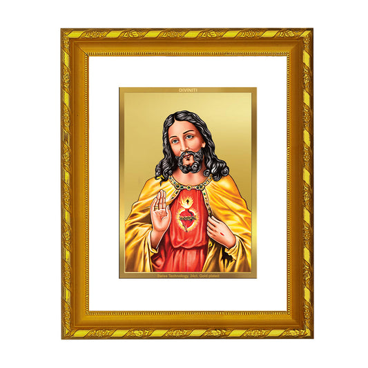 DIVINITI 24K Gold Plated Jesus Christ Photo Frame For Home Decor, Tabletop, Festive Gift (21.5 X 17.5 CM)