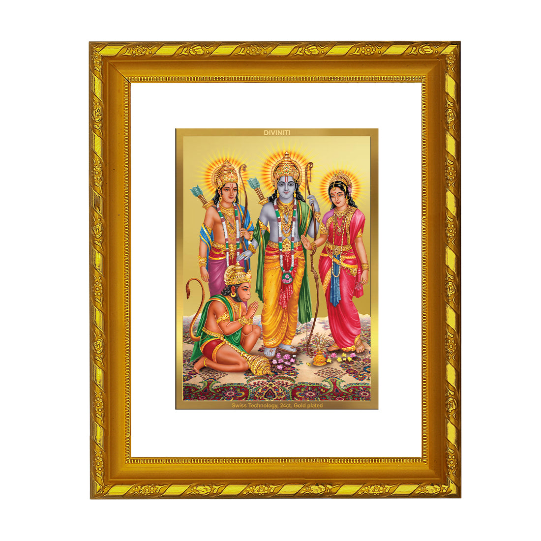 DIVINITI 24K Gold Plated Ram Darbar Photo Frame For Home Wall Decor, Festival, Puja (21.5 X 17.5 CM)