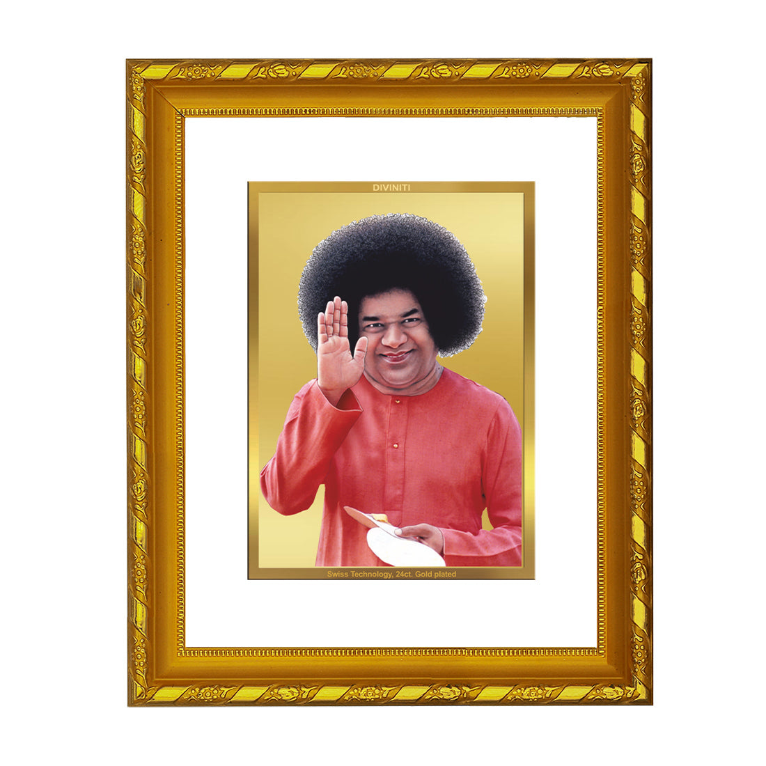 DIVINITI 24K Gold Plated Sathya Sai Baba Photo Frame For Home Decor, Puja Room, Festival (21.5 X 17.5 CM)