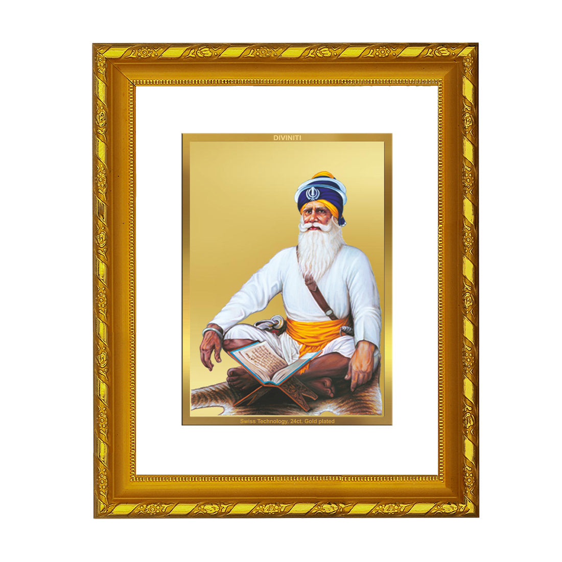 DIVINITI 24K Gold Plated Baba Deep Singh Photo Frame For Home Wall Decor, Worship (21.5 X 17.5 CM)