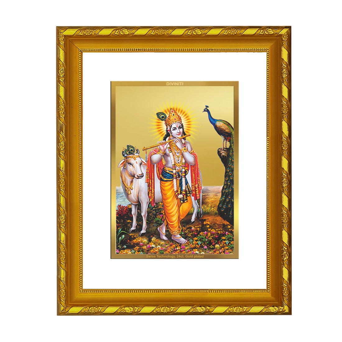 DIVINITI 24K Gold Plated Lord Krishna Photo Frame For Home Wall Decor, Tabletop, Puja (21.5 X 17.5 CM)