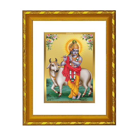 DIVINITI 24K Gold Plated Krishna Photo Frame For Home Wall Decor, Tabletop, Gift, Puja (21.5 X 17.5 CM)