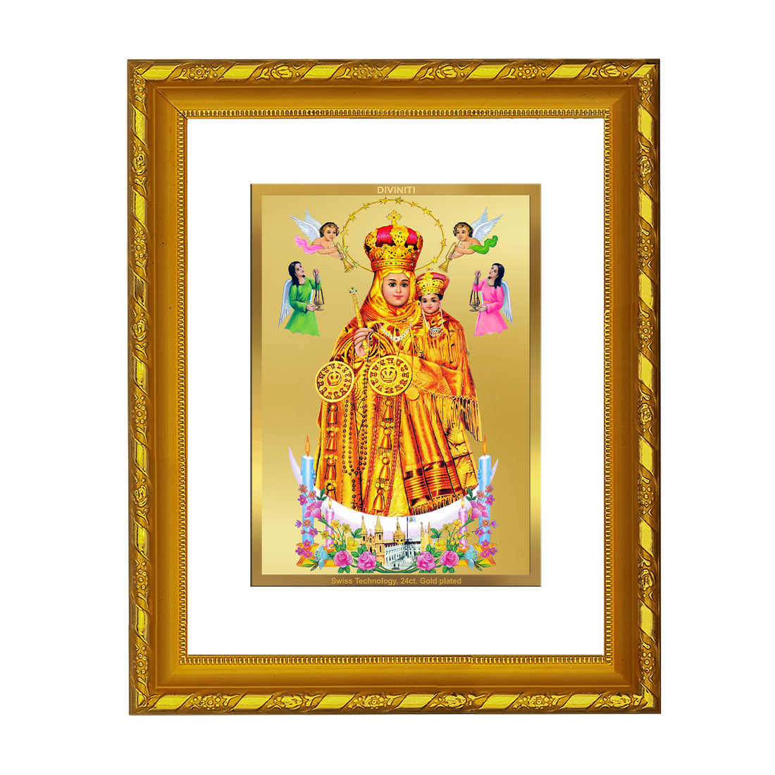 DIVINITI 24K Gold Plated Lady of Health Photo Frame For Home Wall Decor, Diwali Gift, Wealth (21.5 X 17.5 CM)