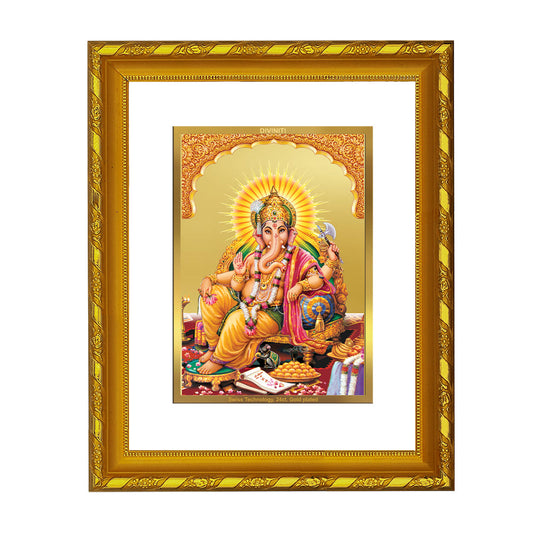 DIVINITI 24K Gold Plated Lord Ganesha Wall Photo Frame For Home Decor, Puja, Success (21.5 X 17.5 CM)