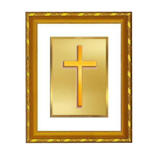 DIVINITI 24K Gold Plated Holy Cross Photo Frame For Home Wall Decor, Exclusive Gift (21.5 X 17.5 CM)