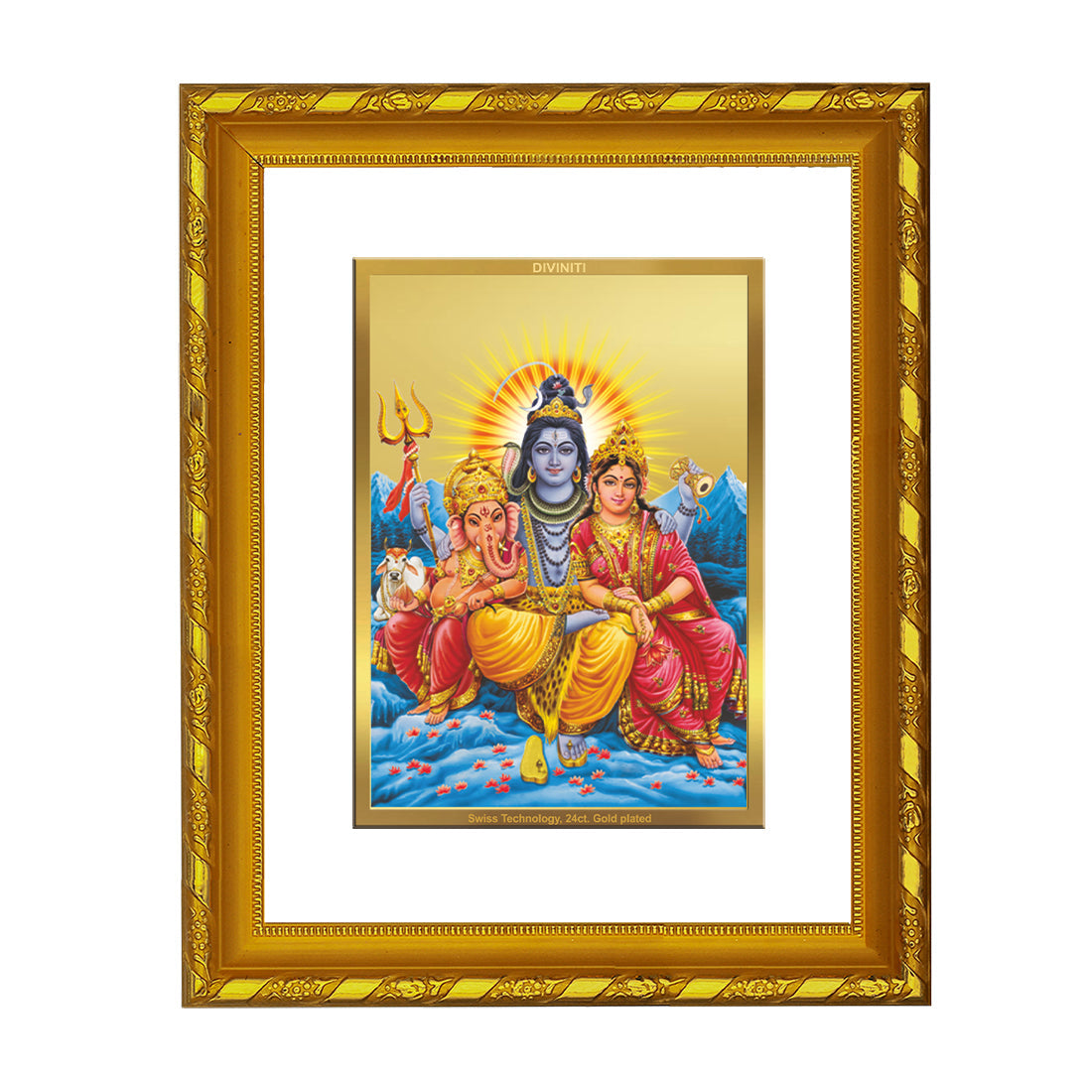 DIVINITI 24K Gold Plated Shiv Parivar Religious Photo Frame For Home Decor, Worship (21.5 X 17.5 CM)