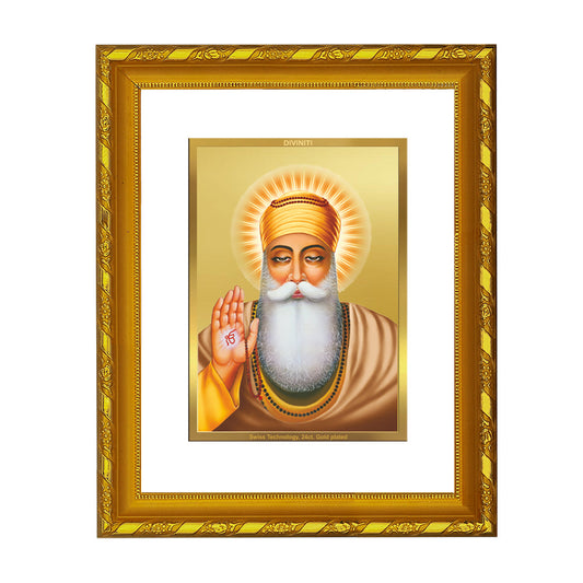 DIVINITI 24K Gold Plated Guru Nanak Photo Frame For Home Wall Decor, Tabletop, Gift (21.5 X 17.5 CM)