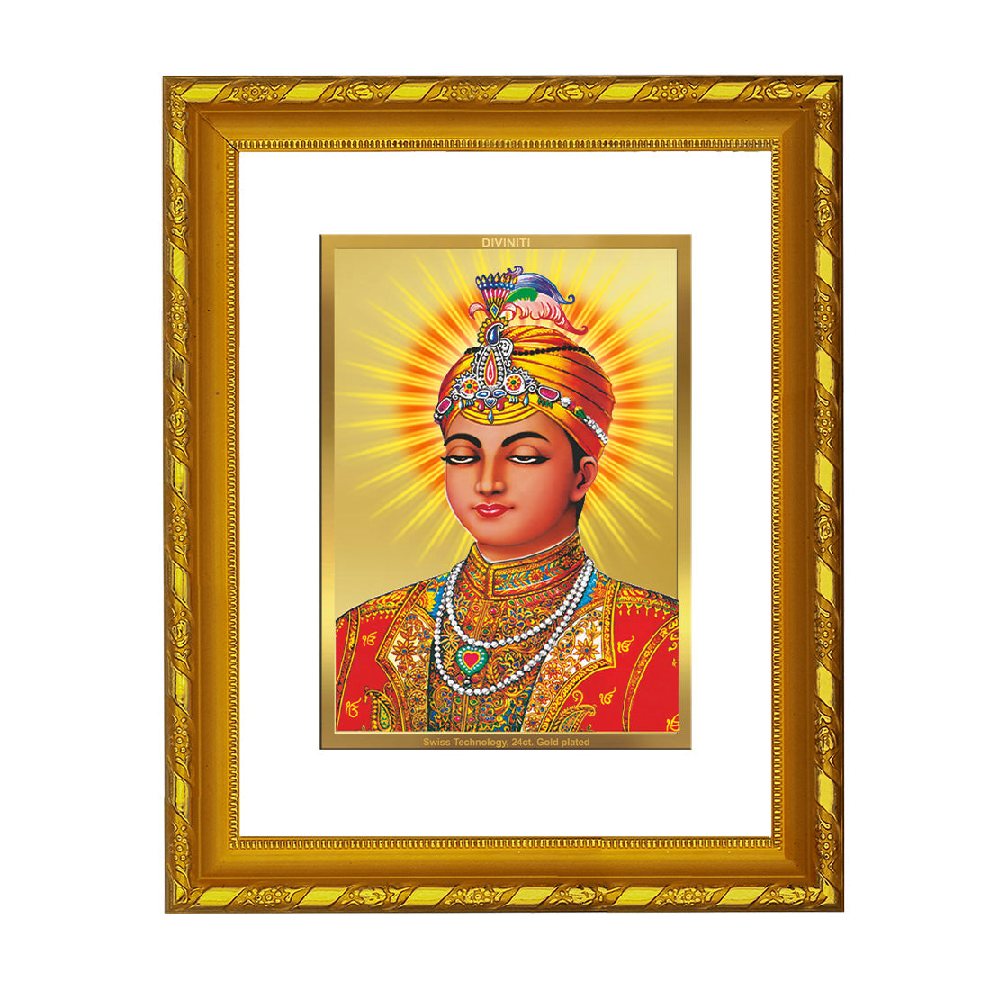 DIVINITI 24K Gold Plated Guru Harkrishan Wall Photo Frame For Home Decor, Living Room (21.5 X 17.5 CM)