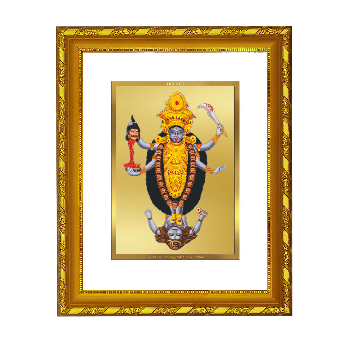 DIVINITI 24K Gold Plated Maa Kali Wall Photo Frame For Home Decor, Tabletop, Gift, Puja (21.5 X 17.5 CM)