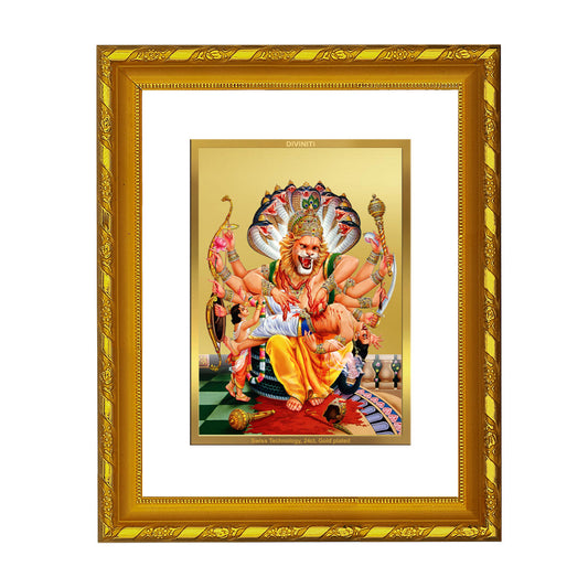 DIVINITI 24K Gold Plated Narsimha Photo Frame For Home Wall Decor, Festival Gift (21.5 X 17.5 CM)