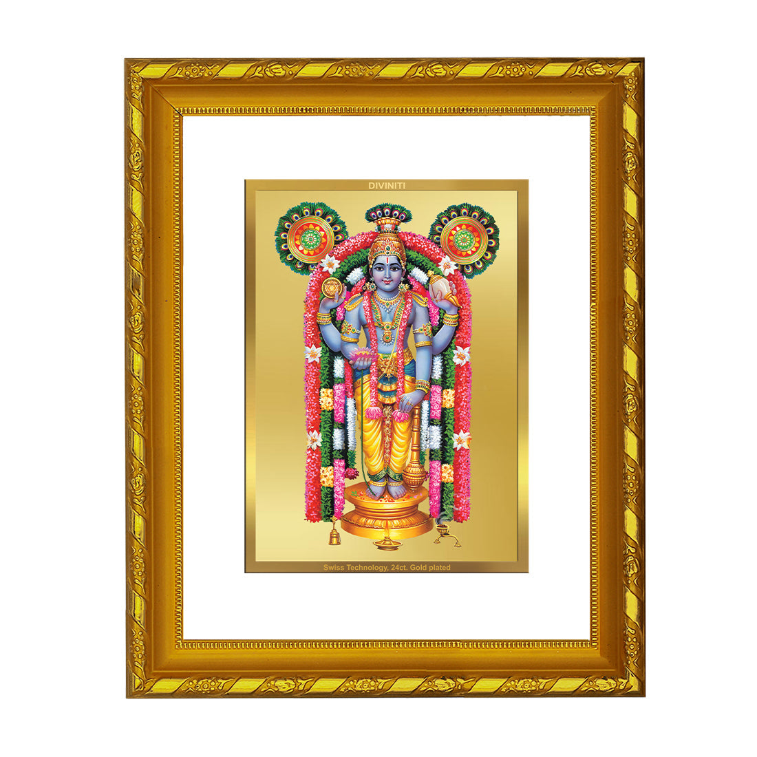 DIVINITI 24K Gold Plated Guruvayurappan Photo Frame For Home Decor, Worship, Festive Gift (21.5 X 17.5 CM)