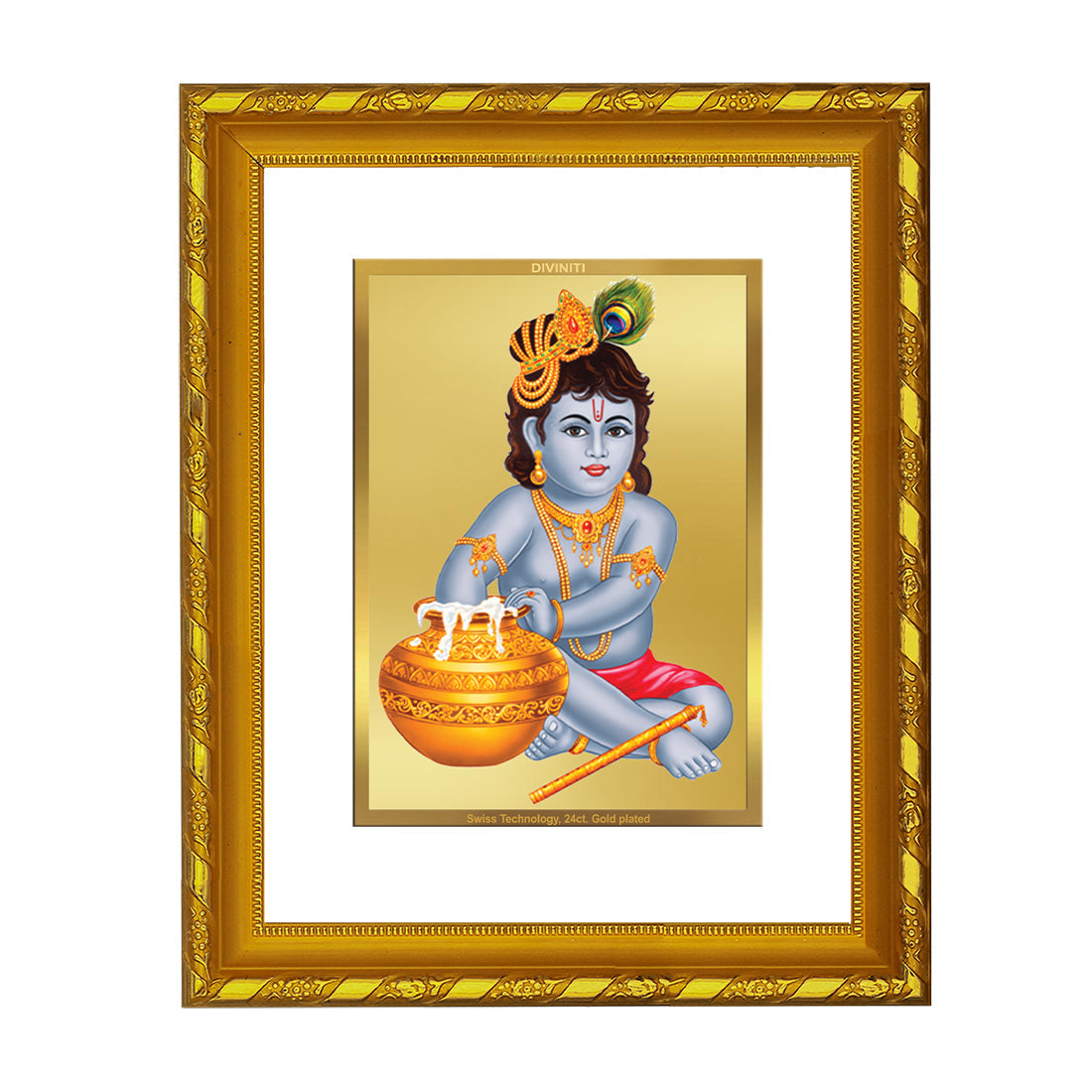 DIVINITI 24K Gold Plated Bal Gopal Wall Photo Frame For Home Decor, Tabletop, Puja (21.5 X 17.5 CM)