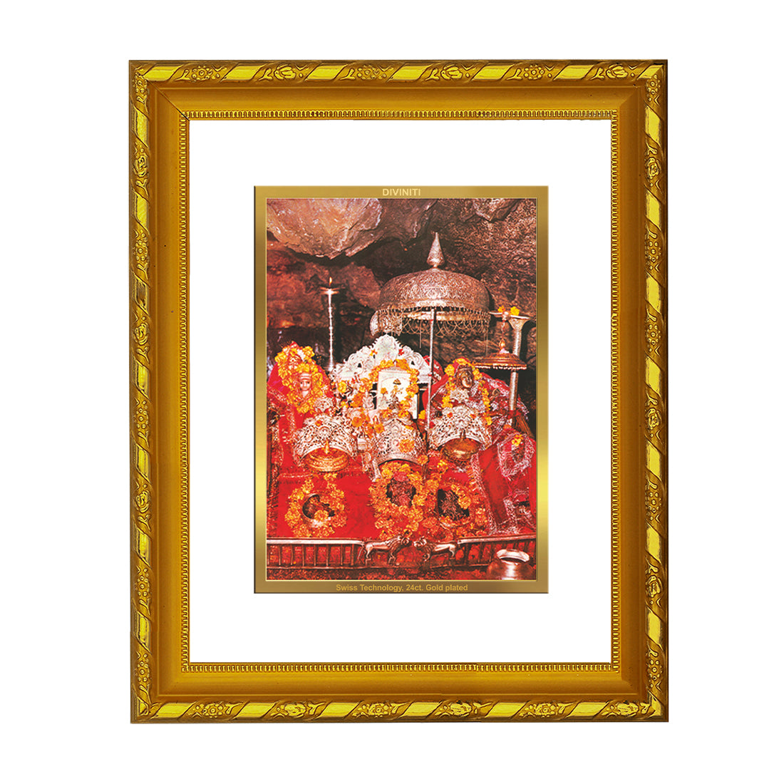 DIVINITI 24K Gold Plated Mata Ka Darbar Wall Photo Frame For Home Decor, Navratri Gift (21.5 X 17.5 CM)