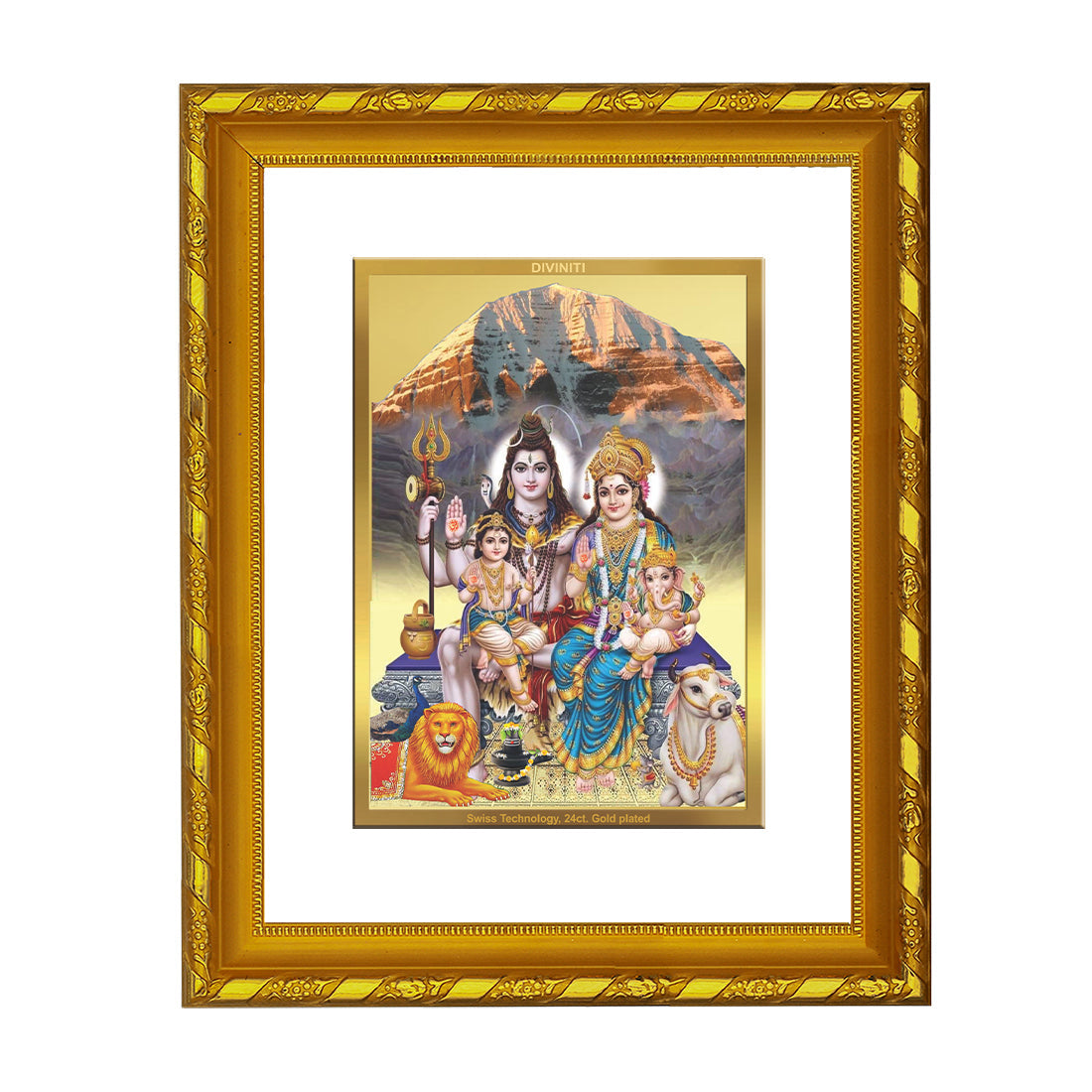 DIVINITI 24K Gold Plated Shiv Parivar Home Wall Decor, Puja, Festival Gift (21.5 X 17.5 CM)